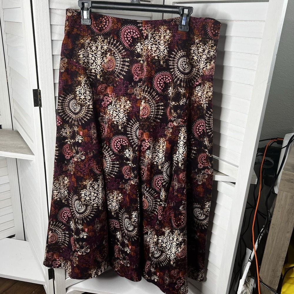 Christopher & Banks Damask Fireworks Print Fall Colors A-line Skirt 12 NWOT